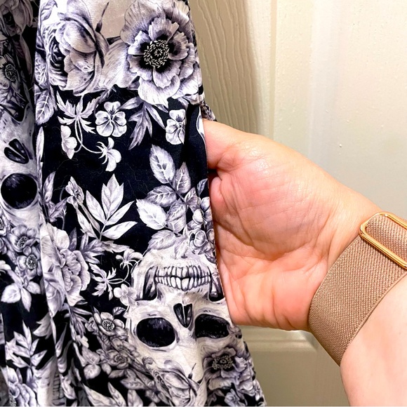 MAGNOLIA PARK Retro Fit & Flare Halloween Skull & Flowers Cotton Dress NWOT 3XL - Picture 8 of 9